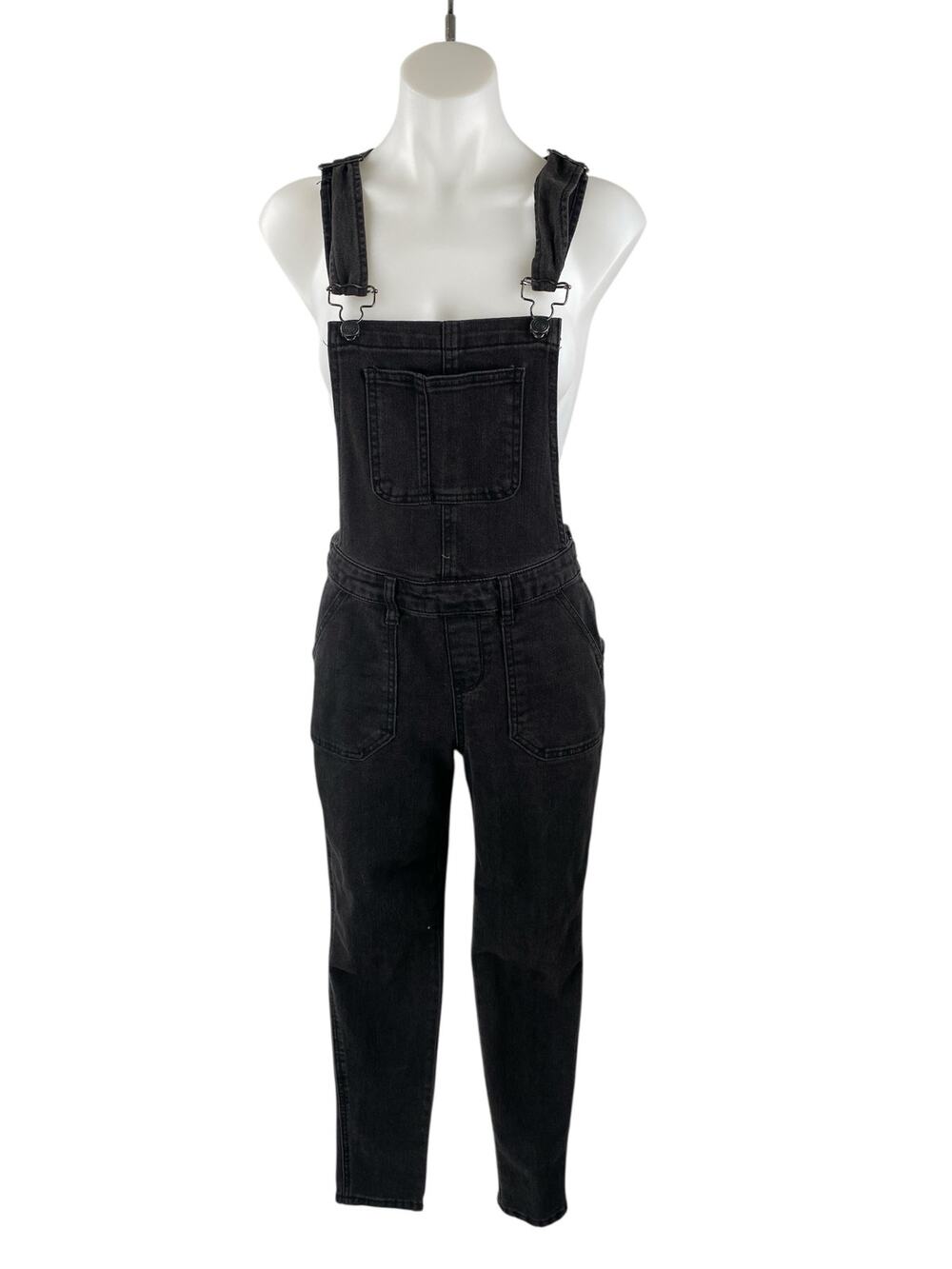 No Boundaries Black Denim Square Neck Sleeveless Overall Jumpsuit Romper Size S